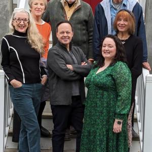 Cast of "The Shakespeare Lonely Hearts Club" are L-R: Back: Kathleen Reilly, Joseph Cote, Michael Crockett; Front: Susan McConnell, Cory Burns, Melanie Burns and Lisa Stathoplos. Not pictured, Elaine McKee Bragan. (Photo courtesy Theatre Nouveau)