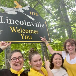 From left to right: Rose Lowell, MaryKate Moriarty, Lili Clement and Christine Buckley are breaking the silence of domestic abuse in Lincolnville for Finding Our Voices with a number of events at local homes and businesses. (Photo by Patrisha McLean)