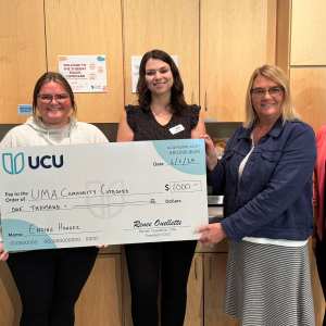 UMA Augusta campus. L-R: Kaylee Jones, UMA; Madison Riggs, UMA; Lauren Cornelio, UCU; Rose Pelletier, UMA; Stephanie Beck, UCU. (Photo courtesy UMA)