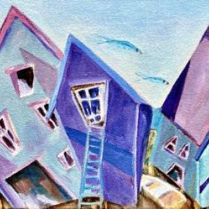 Fish Houses, oil, by Jean Kigel. (Photo courtesy The Craignair Gallery)