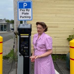 Strand Theatre House Manager Liz McLeod tries to pay for parking. (Photo courtesy Strand Theatre)