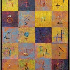Simon van der Ven “From the Wrack Line - Five Square” acrylic and found object impressions on board, 30x24". (Photo courtesy Page Gallery)