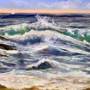 “Pemaquid Waves” by Kim Traina. (Photo courtesy Waldoboro Public Library)