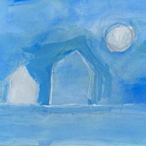 “Fish Houses” by Pat Kennan, watercolor on paper. (Photo courtesy New Era Gallery)