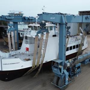  The Charles Norman Shay at the Steiner Shipyard, in Alabama, where the vessel was constructed. (Photo courtesy Maine Dept. of Transportation)