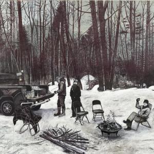 Edward Nadeau, Valentine’s Day 2023. Ink, gouache, ballpoint pen & collage, 36” x 48”. (Photo courtesy Triangle Gallery)